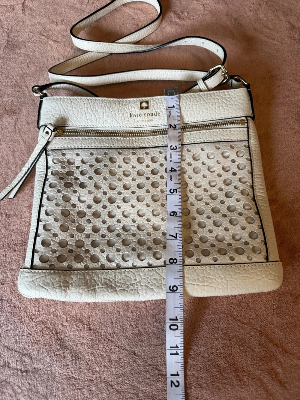 kate spade White Leather Perforated Crossbody Bag with Gold Hardware